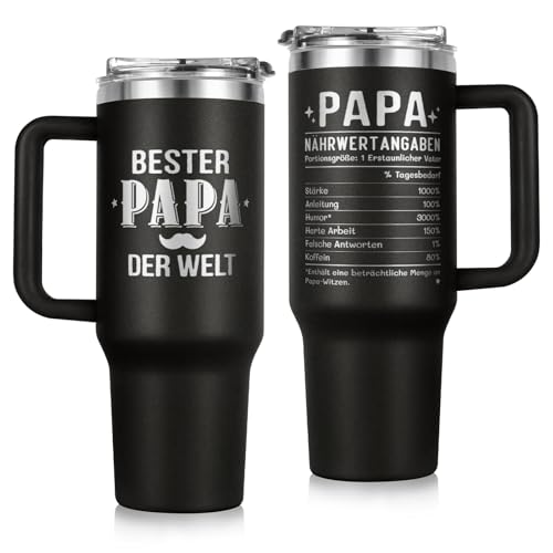 Vatertagsgeschenke für Papa, 40 oz Thermobecher 1.18L Thermobecher mit Deckel und Strohhalm, Papa Geschenk Geburtstag von Tochter Sohn, Bester Papas Vater Geschenke zum Geburtstag Weihnachten