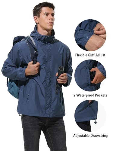 Image of UIQUR Mens Lightweight Rain Jacket Waterproof Windbreaker Packable Rain Coat with Hood for Golf Running Hiking Travel