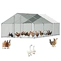 VEVOR Large Metal Chicken Coop, 19.7x9.8x6.5ft Walk-in Chicken Runs for Yard with Cover, Spire Roof Hen House with Security Lock for Outdoor and Backyard, Farm, Duck Rabbit Cage Poultry Pen