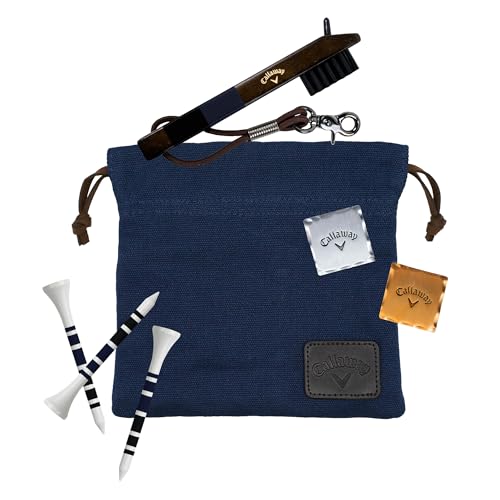 Izzo Callaway Heritage Golf Accessories Kit - Features a Premium Club Brush, valuables Pouch, tees and a Gold and Silver Metal Golf Ball Marker