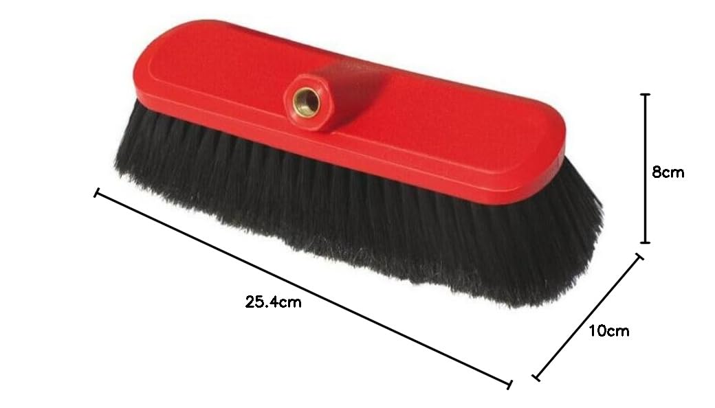 Spazzola per Asta Telescopica per Lavaggio Pannelli Fotovoltaici, Auto, Camper, Camion, Barche, in Nylon o in Crine, Rossa, 24x10 cm, Scopa Compatibile con Asta Telescopica, Universale (Nylon)