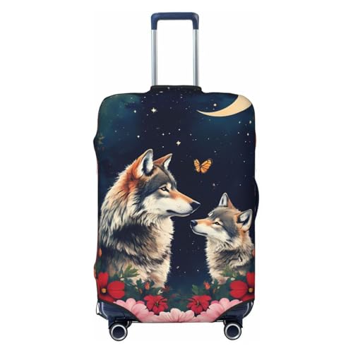Wolves In Flower Night Elastic Luggage Cover Travel Suitcase Cover Anti Scratch Covers For 29-32 Inch Luggages XL