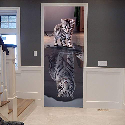 VIRANDA 3D Türtapete Selbstklebend TürPoster - Katze wird Tiger -...