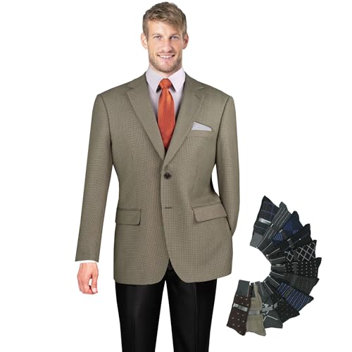 Men’s Modern-Fit Houndstooth Blazer – Stylish Wool-Feel Sport Coat for All Seasons – Includes Free Designer Socks