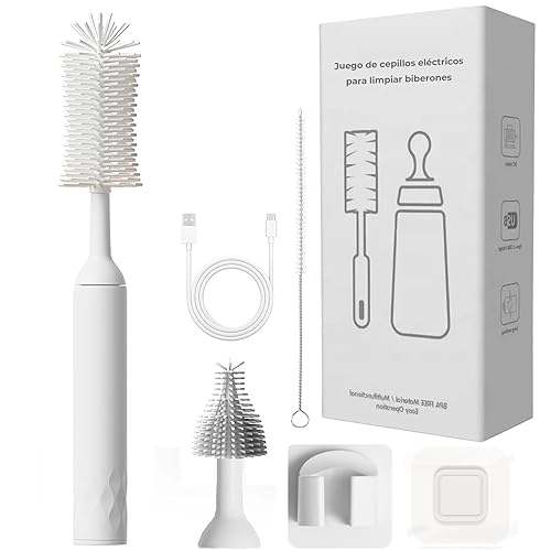 La Mejor Recopilación de centros de lavado electricos Top 5. 40 SNORF Cepillo para Biberones Electrico - Cepillo para Botellas Eléctricos Recargable USB-C con 5 Accesorios, Cepillo para Biberones de Silicona Impermeable de Montaje en Pared...