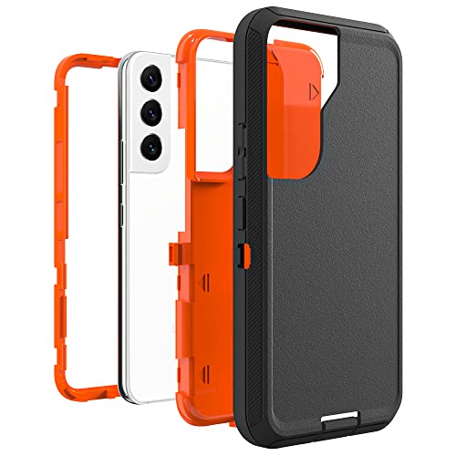 Image of Case for Galaxy S22, Heavy-Duty Tough Rugged Shockproof Drop Protective Cover Cases for Samsung Galaxy S22, Black+Orange
