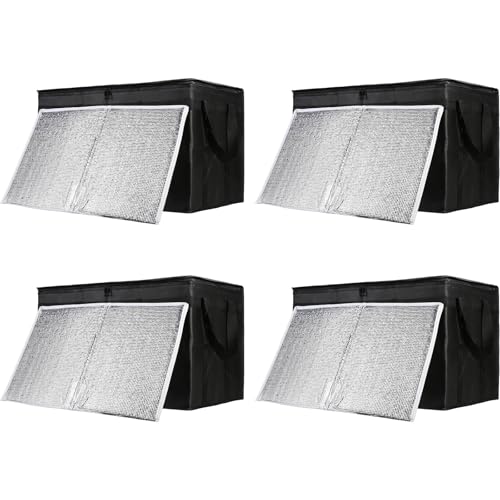 Insulated Food Delivery Bag with Hard Bottom, XXX-Large Insulated Reusable Grocery Cooler/Hot Bags, Tote Bag for Shopping/Travel, Black, 4-Pack