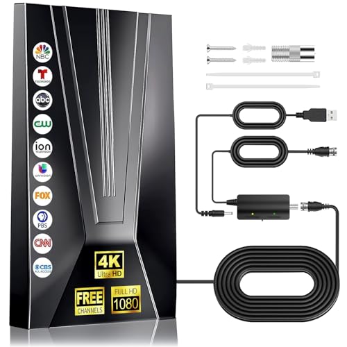Image of TV Antenna Indoor Outdoor, Long Range HDTV Antenna with Amplifier Signal Booster, Digital TV Antenna for Local Channels, Digital Reception for Smart /Older TVs, Supports 4K (Black a)