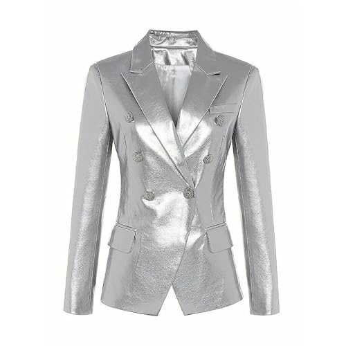 JEKE-DG Women's Blazer Collar Button Down Coat Vintage Faux Leather Coat Jacket Slim Fit Solid Outdoor Outerwear