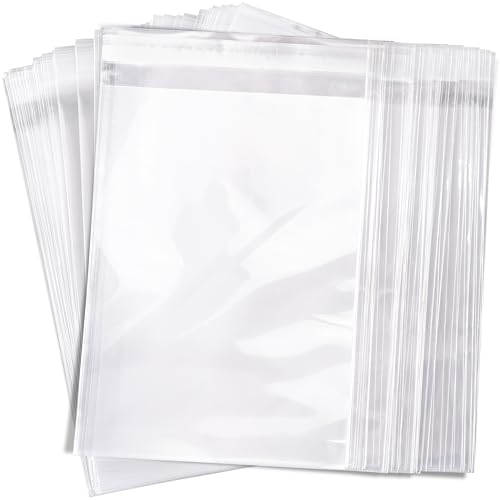 Lot de 200 sachets en cellophane transparents A4 autocollants pour biscuits, cartes, enveloppes, photos