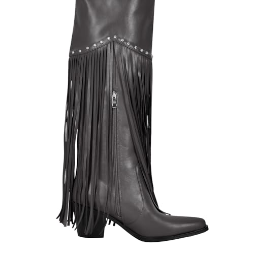 Image of richealnini Western Thigh High Cowboy Boots with Fringe Over Knee Wide Calf Cowgirl Boots