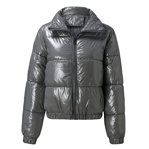 Manteau en duvet grande taille femme veste longue chaude col montant gris L