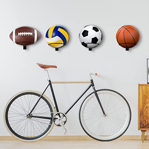 Miniatura 4 de Lounsweer 10 soportes para bolas de montaje en pared, almacenamiento de baloncesto de metal negro, estante universal de bolas para baloncesto,