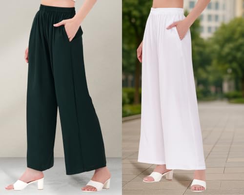 Image of Buy That Trendz Palazzo Pants for Women Rayon Elasticated Regular Fit Flared Wide Leg M to 6XL Pack of 2