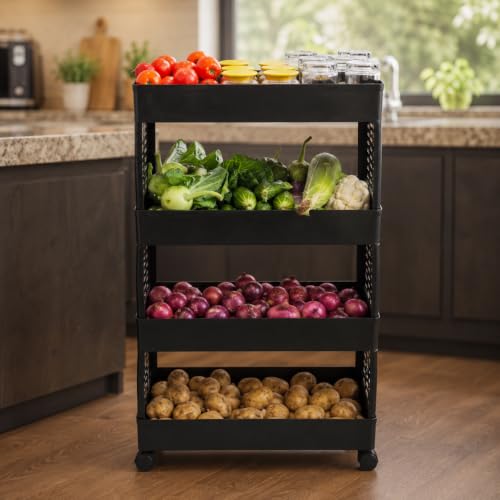 Image of HomeWiz Kitchen Rack 4- Layer | Lifetime Usage Heavy Duty Plastic Trolley | Kitchen Storage Cart | Onion Potato Rack For Kitchen | Multipurpose Storage Rack for Fruits & Vegetables | Rust-Free Forever