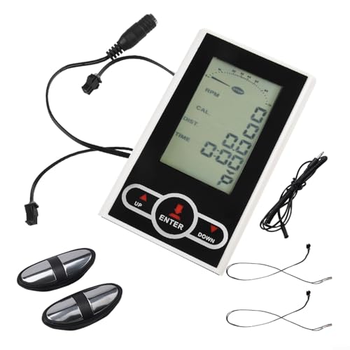 Moniteur de vélo d'appartement avec écran LCD pour vélo stationnaire elliptique avec capteur de fréquence cardiaque, temps, vitesse, calories, distance, équipement...