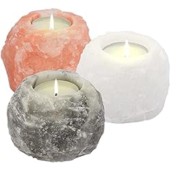 Lamparas De Sal Rosa Del Himalaya Paquete de 3 portavelas de sal del Himalaya, portavelas de té, color rosa, blanco, gris, cristal himaliano, lámpara de sal de roca, juego de velas de té, luces en T ionizantes curativas (naranja,