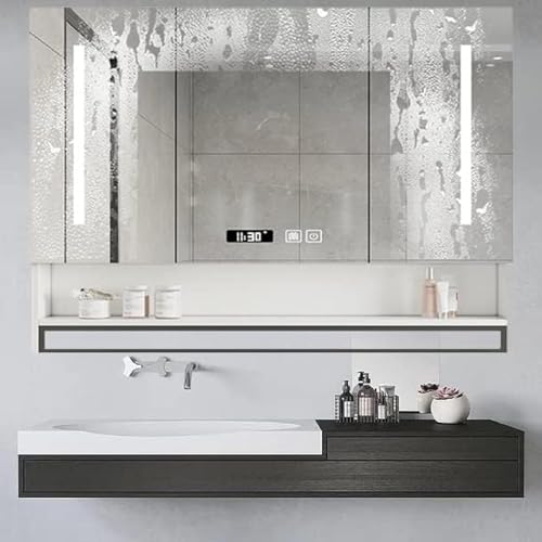 Armario de baño iluminado con espejo antivaho y toallero