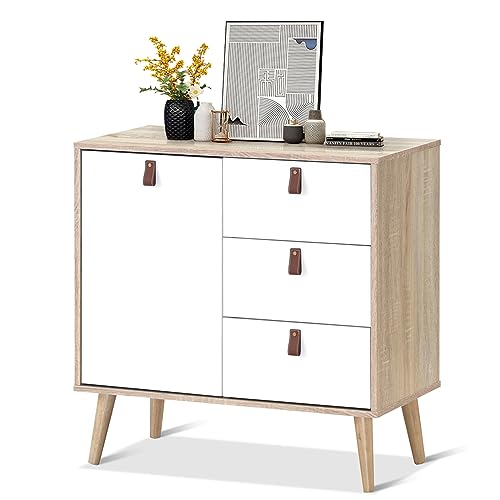 COSTWAY Aparador con Cajones Armario Gabinete Consola de Madera Mueble Multiuso para Salón Cocina Entrada Oficina (Natural)