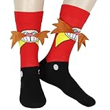 Bioworld Sonic The Hedgehog Men's Classic Doctor Eggman Face with 3D Faux Fur Mustache Crew Sock