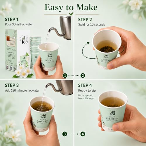 Image of HI TEA Jasmine Green Tea | Just Add Hot Water | Instant Green Tea Cups | 8 Cups /Box