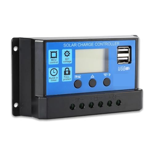 Contrôleur de charge solaire PWM 12V 24V 20A avec double port USB et grand écran LCD automatique
