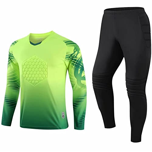 QANXGOG Adult Youth Soccer Goalkeeper Jersey Long Sleeve Padded Goalie Shirt with Sponge Protector for Football Baseball,etc,Green,3XL(65
