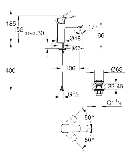 Mitigeur de lavabo GROHE DICE Taille Clic clac - vue 4