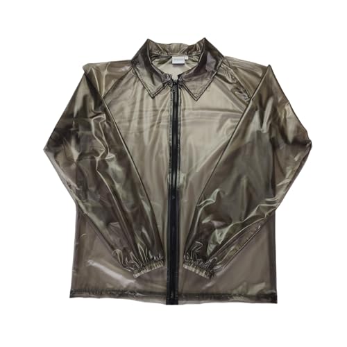 Haian Transparente PVC-Herrenjacke – durchgehender Reißverschluss vorne für Fetisch-Mode-Enthusiasten, sexy Must-Have, Schwarz Transparent, 3XL