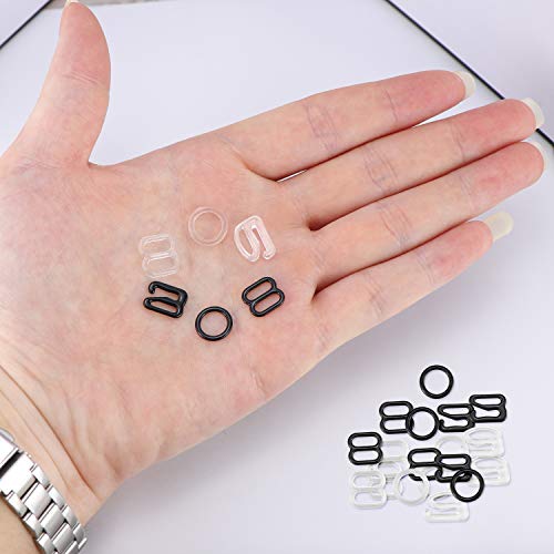 SelfTek 40 Sets Lingerie Adjustment Strap Slides and Rings 8mm Bra Strap Slide Hook Clasp for Swimsuit Tops and Slip Dress with a Box, Black and White - Thumbnail 5