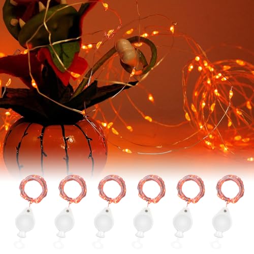 Auting Cadena de Luces, 6 piezas 2m 20leds mini cadena ligera de naranja en el interior con batería, luces LED de color naranja en la decoración de Halloween, fiesta, Navidad, decoración de otoño