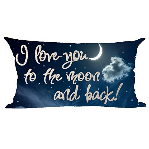 ramirar - Funda de cojín con Texto en inglés I Love You To The Moon and Back Sky Cloud Blue Background, diseño Rectangular de Lino y algodón, 30,5 x 50,8 cm