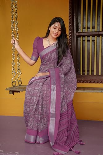 Image of MIRCHI FASHION Saree for Woman Cotton Blend Printed | Traditional Ethnic Sari for Ceremonial Use and Farewell with Blouse Piece