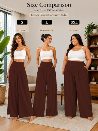 Image of Jawdrobe Women's Pure Cotton Flare Palazzo Pant | Wide Leg Trouser | Casual Office Wear | Relaxed Fit- Semi-Elastic High Waist