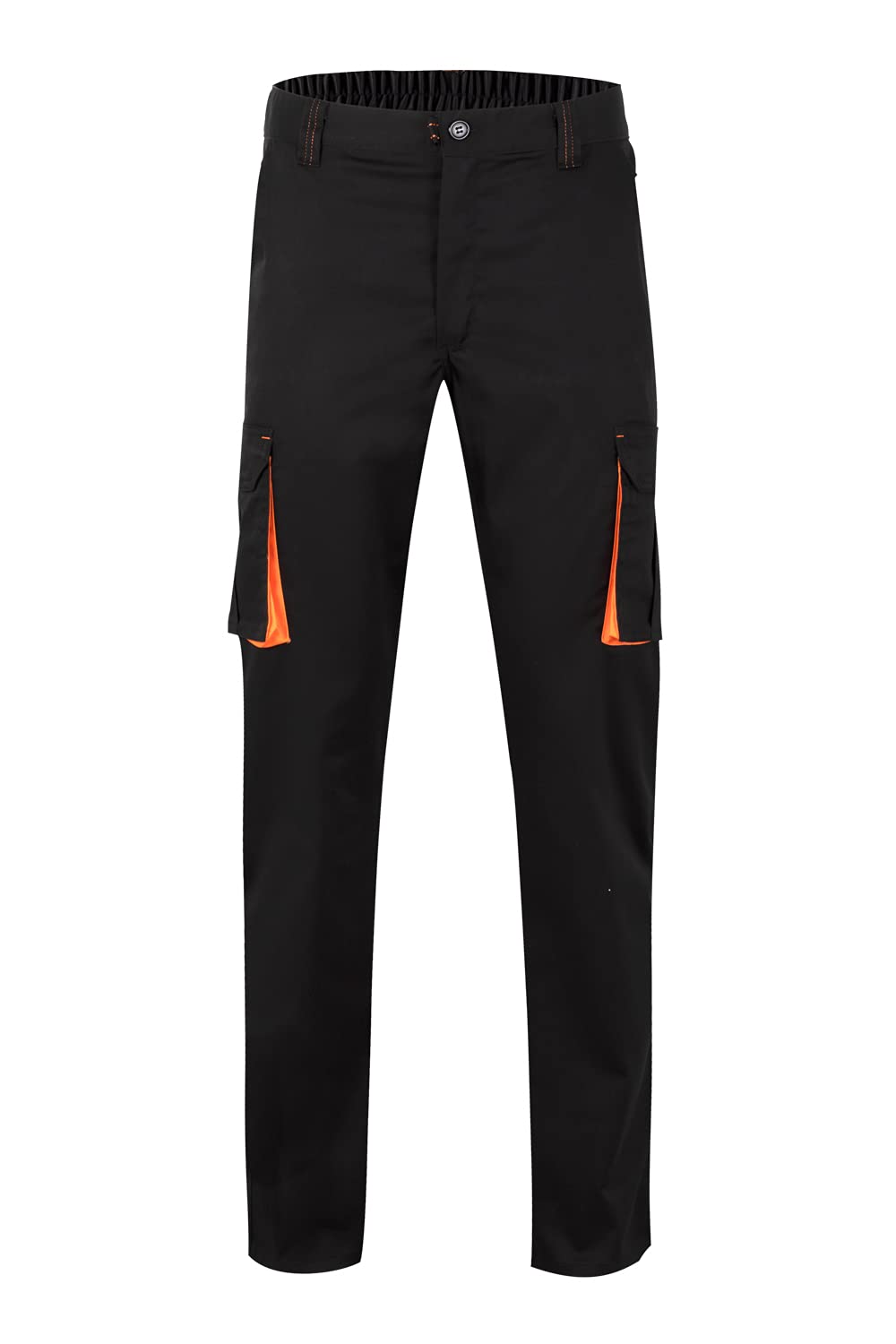 Velilla 103024S; Stretch-Hose mit mehreren Taschen; Farbe Schwarz und Orange; Größe 36