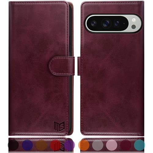 Étui Google Pixel 10 Pro XL SUANPOT bordeaux en cuir avec porte-carte RFID