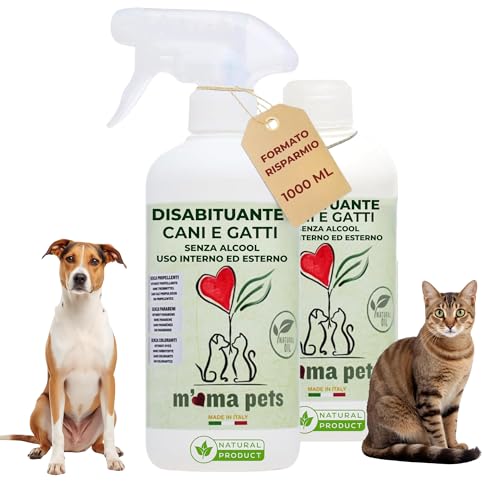 M' MA PETS Repellente Disabituante per Cani e Gatti 100% Naturale, Made in Italy - Spray Anti Urina Uso Interno ed Esterno – Formula Green a Base Vegetale Senza Alcool - 1000ml