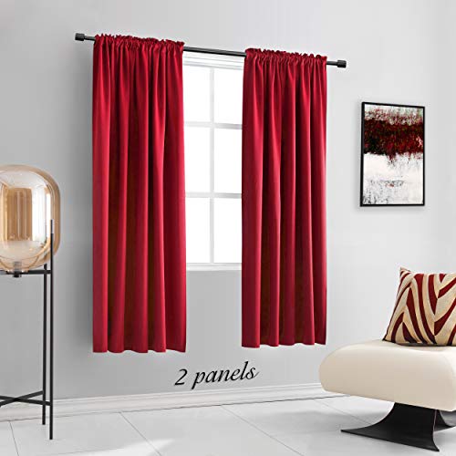 Image of DONREN 63 Inch Red Blackout Curtains Set of 2 Thermal Insulated Rod Pocket Curtain Panels for Bedroom