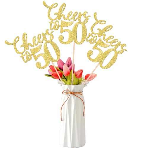 Rsstarxi 12 Pack Cheers to 50 Years Centerpiece Sticks Gold Glitter 50th Birthday Table Toppers Decorations for 50th Birthday Wedding Anniversary Party Decorations Supplies