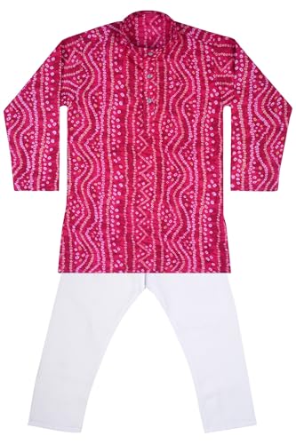Image of TinySteps Traditional Bandhani Print Kids Festive Ethnic Wear Boys Cotton Kurta Pajama Set