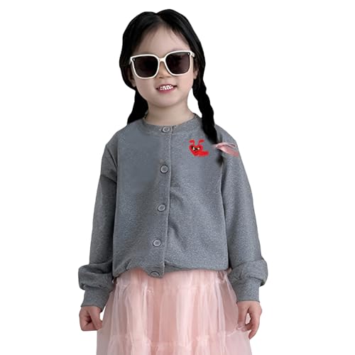Girl Cardigan Cartoon Cute Glasses Ant Embroidery O-Neck Cotton Casual Fit Open Front Sweater with Button