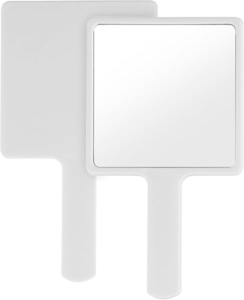 FooYee Miroir à main, de forme carrée, miroir à main professionnel avec poignée, miroir de rasage de coiffure, miroir de poche carré pour portable, maison, voyage (noir) - 3