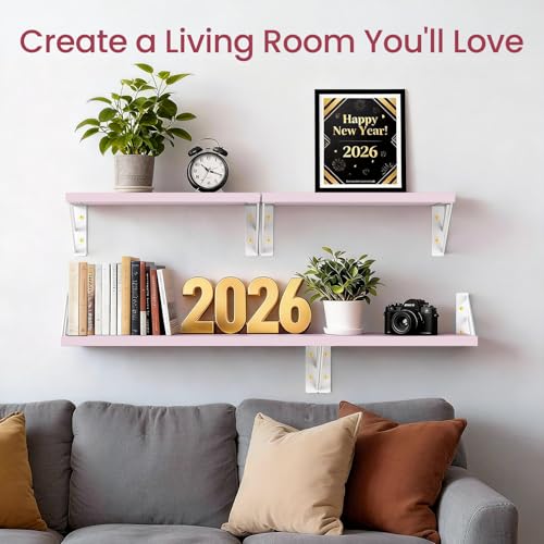 Image of BAYKA Wall Shelves for Bedroom Decor, Pink Floating Wall Shelf for Living Room Kitchen Storage,Mounted Rustic Wood Shelves for Kids Books, Corner Shelf for Bathroom(16in,Set of 4)