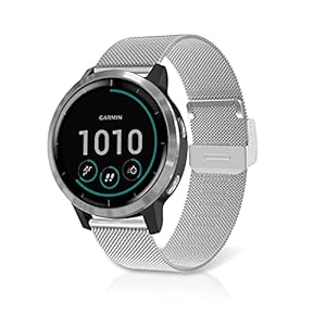 Rosok 22MM Ersatz Armband Kompatibel mit Garmin vivoactive 4/Garmin Venu 2, Mesh Gewebte Edelstahl Metall Uhrenarmband Ersatzband für Garmin vivoactive 4/Garmin Venu 2 – Silber