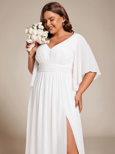 Image of Ever-Pretty Plus Women's Plus Size V Neck Half Sleeves Slit A Line Floor Length Bridesmaid Dress 01886-DA