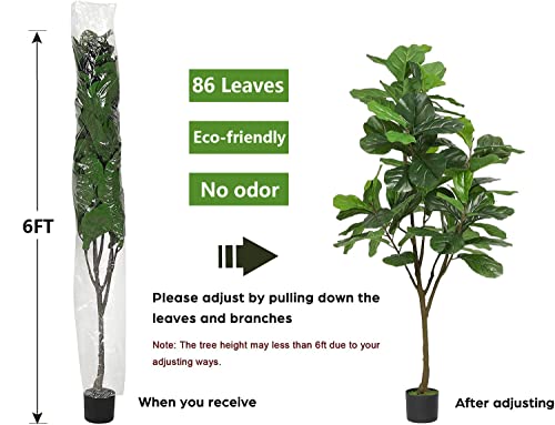 Viagdo Artificial Fiddle Leaf Fig Tree 6Ft Tall 86 Decorative Faux Fiddle Leaves Fake Fig Silk Tree In Pot Artificial Tree For Home Office Living Room Bathroom Corner Decor Indoor #TOP2