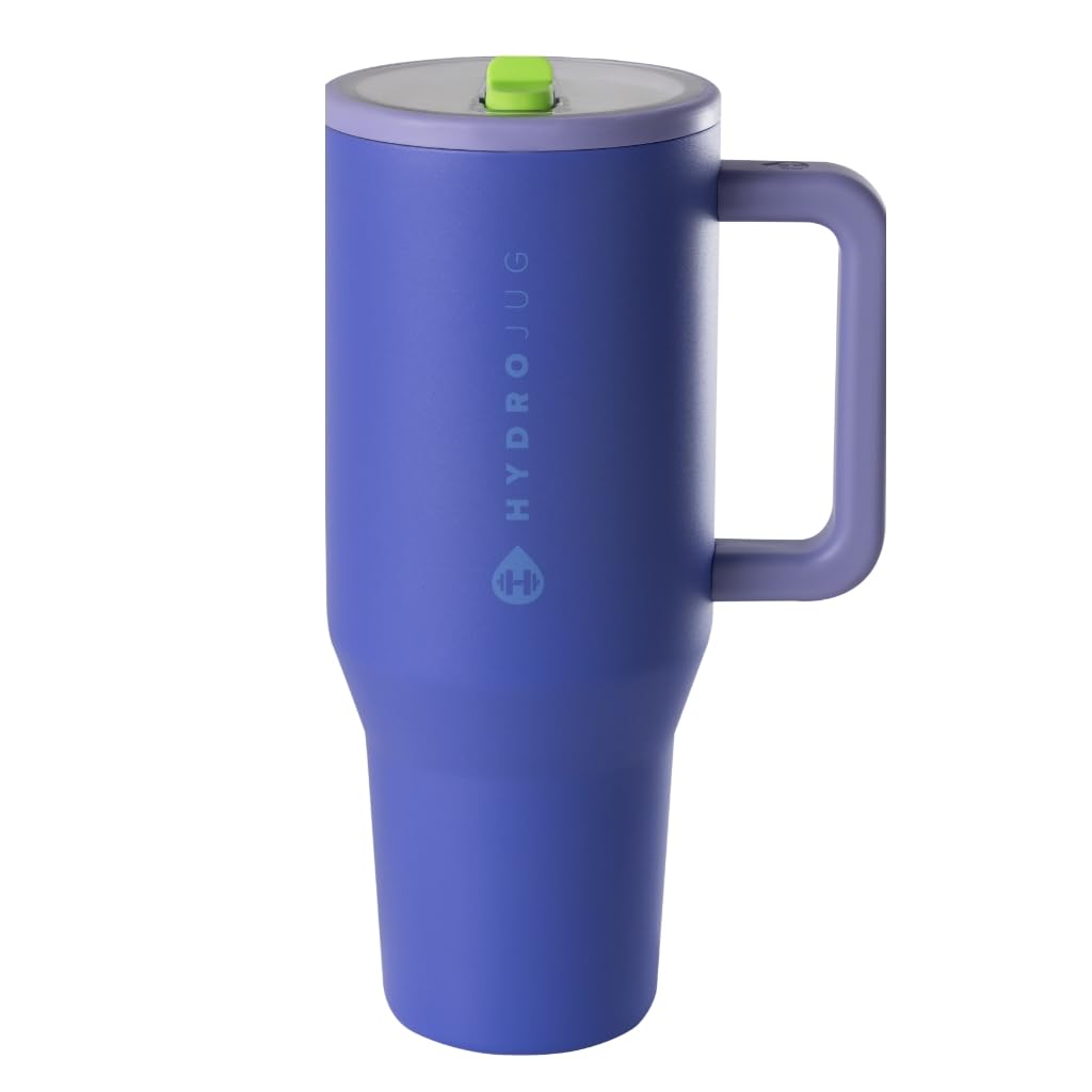 HydroJug Traveler - Modern 40 oz Tumbler with Handle & Simple Flip Straw - Car Cup Holder Friendly, Leak Resistant Water Bottle - Reusable Insulated Stainless Steel & Rubber Base