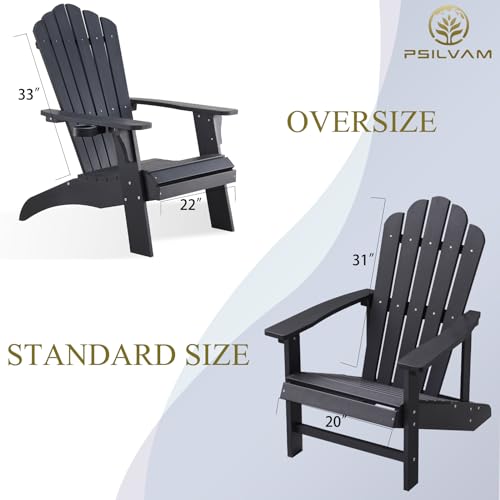 Image of Psilvam Classic Adirondack Chair, Standard-Sized Poly Lumber Fire Pit Chair, 350Lbs Support Weather Resistant Patio Chairs for Garden, Party, Beach(Black)
