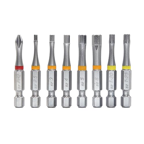 711L 8個 50mm 1/4インチ 六角ビット 色分け済み I 8個 S2 スチール フィリップス トルクス ドライバーチップ I EDC ツールセット