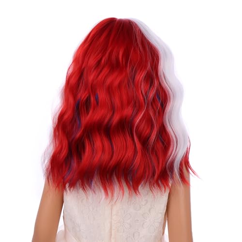 Image of PATTNIUM 4th of July Wigs for Girls Kids Blue Red and White Wig with Bangs Children Short Rainbow Wavy Curly Girl Colorful Bob Wigs Synthetic Halloween Cosplay Wig